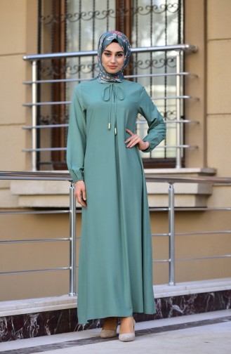 Kolu Lastikli Viskon Elbise 4505-09 Çağla Yeşili