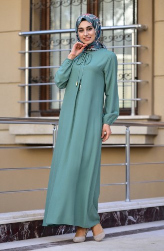 Kolu Lastikli Viskon Elbise 4505-09 Çağla Yeşili