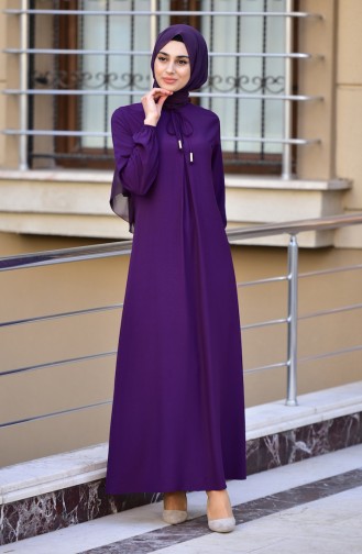 Sleeve Elastic Viscose Dress 4505-10 Purple 4505-10