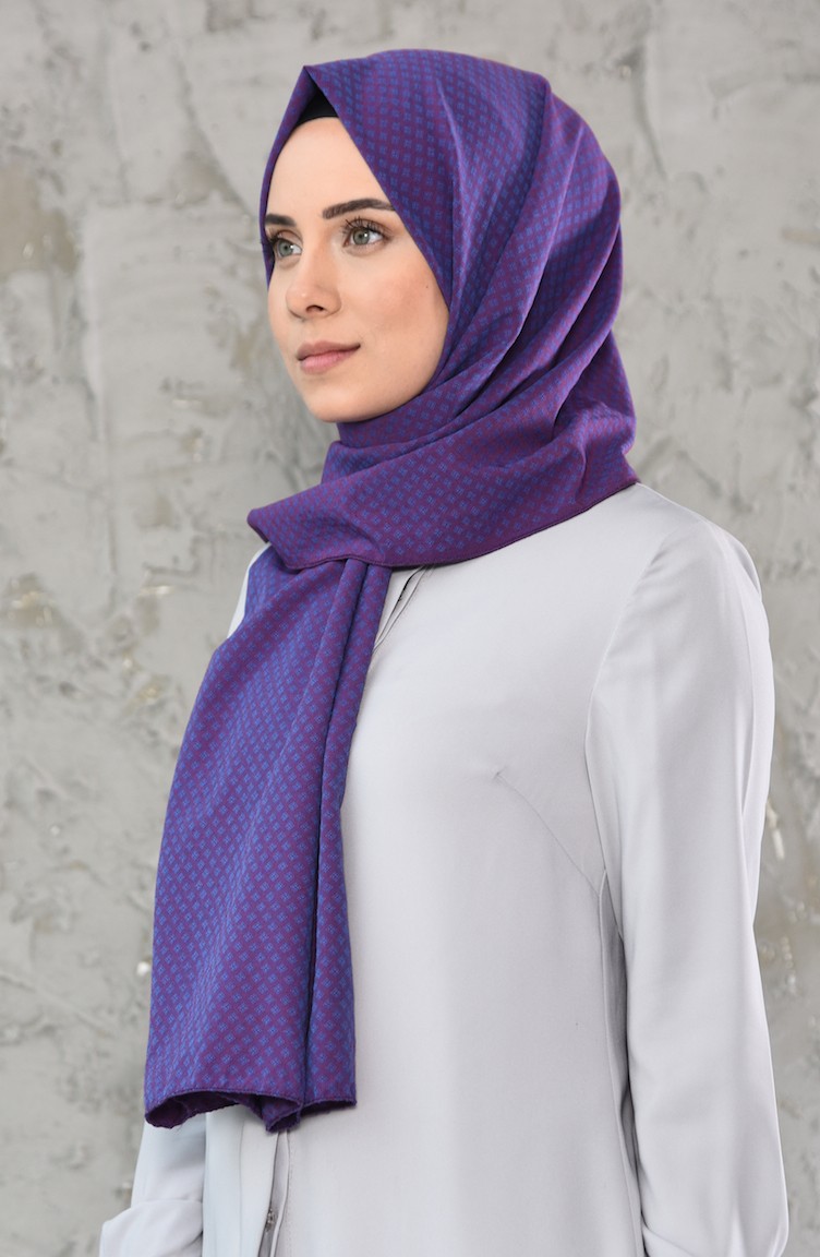 Desenli Pamuk Şal 4109-02 Mor Mavi