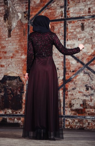 Claret Red Hijab Evening Dress 3851-02