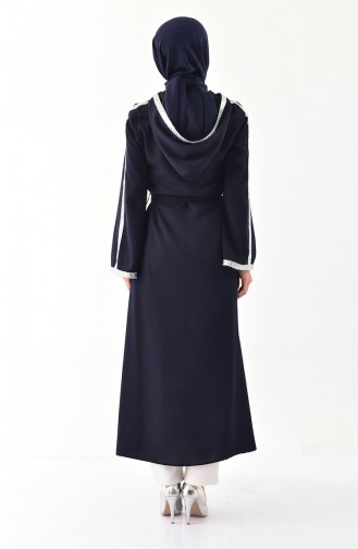 Abaya Détail Paillettes à Capuche 61276-04 Bleu Marine Foncé 61276-04