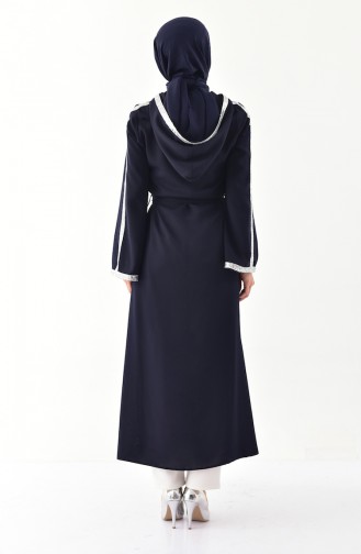 Abaya Détail Paillettes à Capuche 61276-04 Bleu Marine Foncé 61276-04