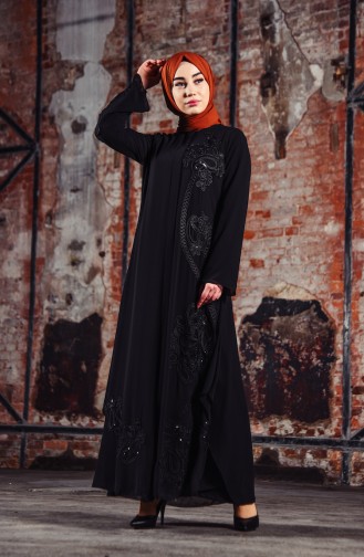 Abaya Détail Paillettes 35883-01 Noir 35883-01