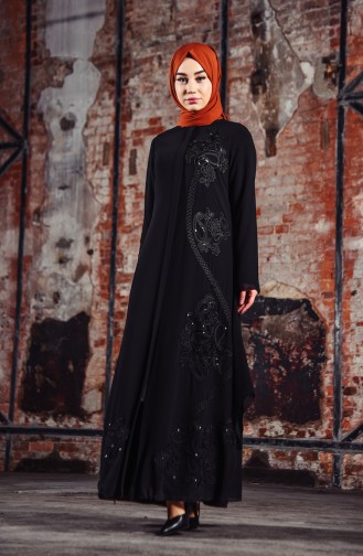 Abaya Détail Paillettes 35883-01 Noir 35883-01