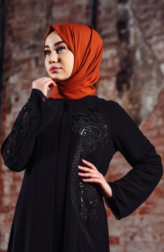 Abaya Détail Paillettes 35883-01 Noir 35883-01