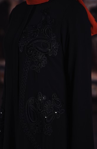 Abaya Détail Paillettes 35883-01 Noir 35883-01