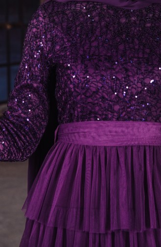 فستان بطبقات من الكشكش يتميز بالترتر 52735-03 لون بنفسجي 52735-03