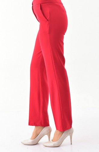 Buttoned Straight Trousers 7245-02 Red 7245-02