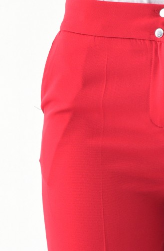Buttoned Straight Trousers 7245-02 Red 7245-02
