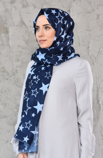 Star Patterned Cotton Shawl 95239-03 Navy baby Blue 95239-03