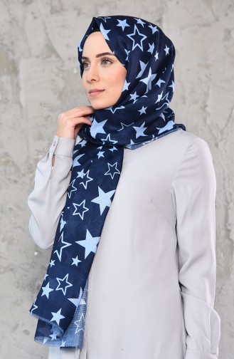 Star Patterned Cotton Shawl 95239-03 Navy baby Blue 95239-03