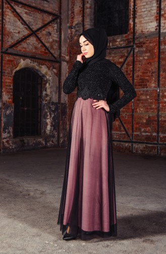 Black Hijab Evening Dress 3839-08