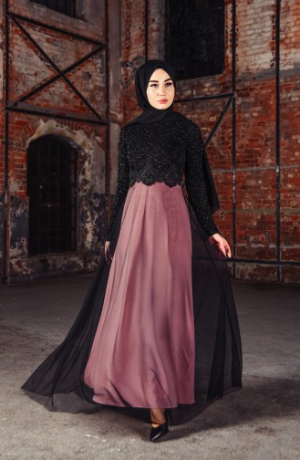 Black Hijab Evening Dress 3839-08