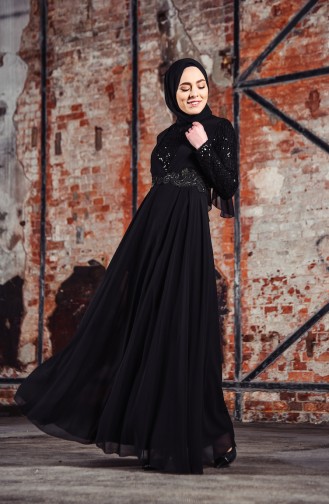 Robe de Soirée Mousseline 52701-02 Noir 52701-02