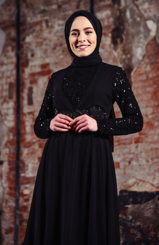 Şifon Abiye Elbise 52701-02 Siyah