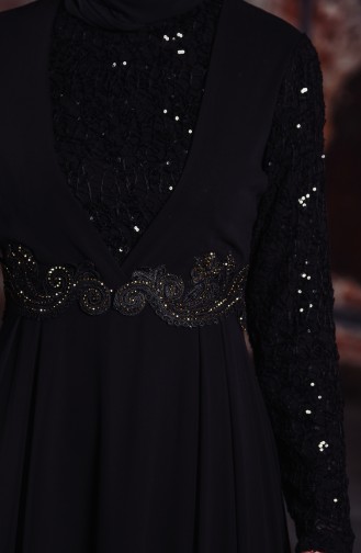 Şifon Abiye Elbise 52701-02 Siyah