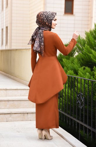 Asimetrik Tunik Etek İkili Takım 2727-01 Taba
