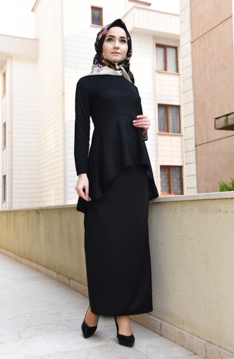 Asymmetric Tunic Skirt Double Suit 2727-02 Black 2727-02