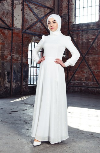 Weiß Hijab-Abendkleider 7236-01