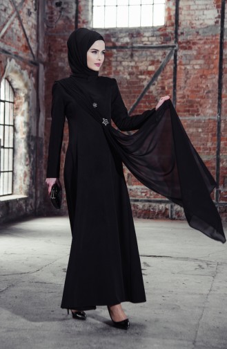 Black Hijab Evening Dress 81648-05