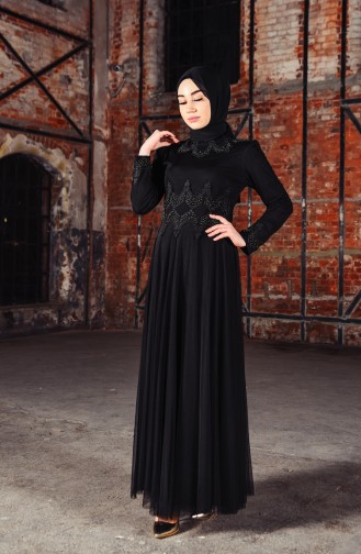 Black Hijab Evening Dress 81650-04