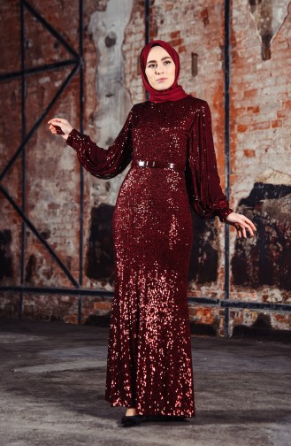 Payetli Abiye Elbise 81653-02 Bordo