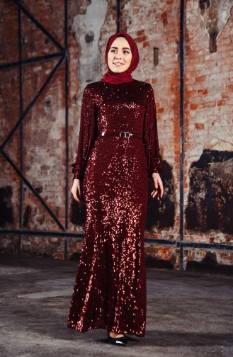 Payetli Abiye Elbise 81653-02 Bordo