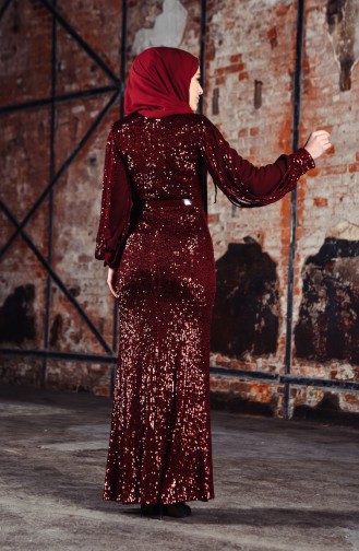 Payetli Abiye Elbise 81653-02 Bordo