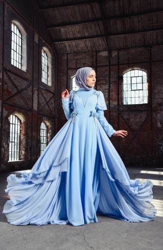 Babyblau Hijab-Abendkleider 7024-01