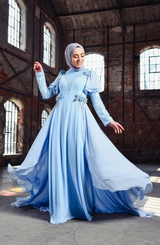 Babyblau Hijab-Abendkleider 7024-01