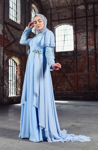 Babyblau Hijab-Abendkleider 7024-01