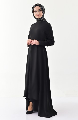 Kuşaklı Asimetrik Elbise 4250-04 Siyah