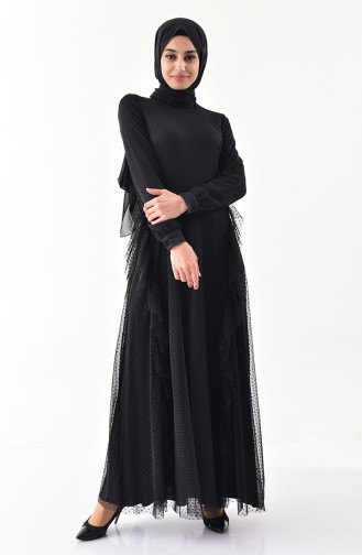 Fırfırlı Elbise 4268-01 Siyah