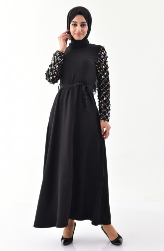 MISS VALLE  Sleeve Detail Belted Dress 8818-01 Black 8818-01