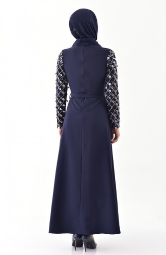 MISS VALLE  Sleeve Detail Belted Dress 8818-02 Navy 8818-02
