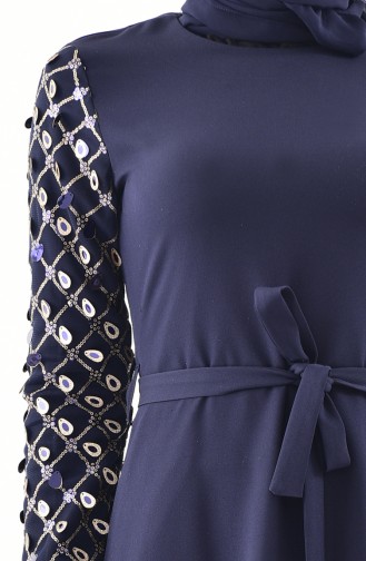 MISS VALLE  Sleeve Detail Belted Dress 8818-02 Navy 8818-02