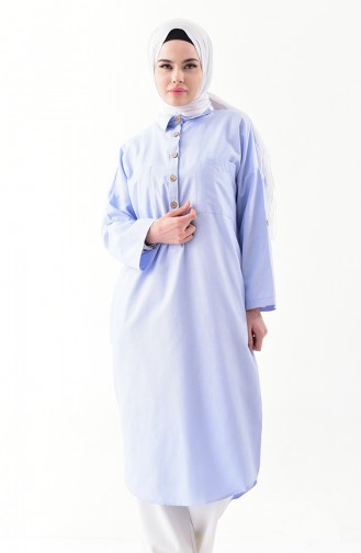 Buttoned Long Tunic 1275-01 Baby Blue 1275-01