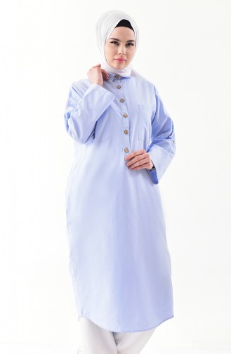 Buttoned Long Tunic 1275-01 Baby Blue 1275-01