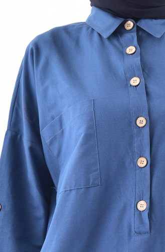 Buttoned Long Tunic  1275-03 Indigo 1275-03
