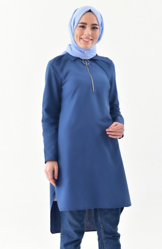 ELIFSU Zipper Detailed Asymmetrical Tunic 1276-02 İndigo 1276-02