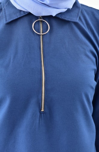 ELIFSU Zipper Detailed Asymmetrical Tunic 1276-02 İndigo 1276-02