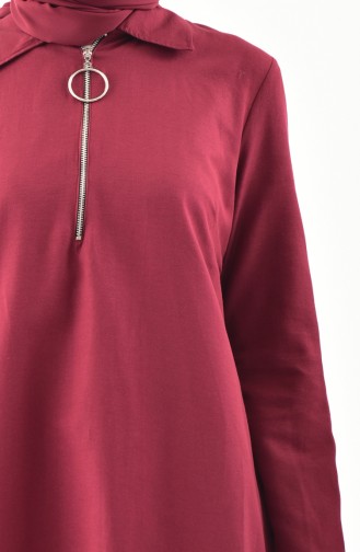 Fermuar Detaylı Asimetrik Tunik 1276-04 Bordo 1276-04