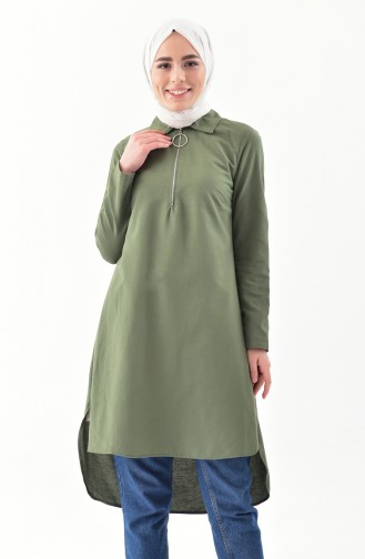 ELIFSU Zipper Detailed Asymmetrical Tunic 1276-05 Khaki 1276-05