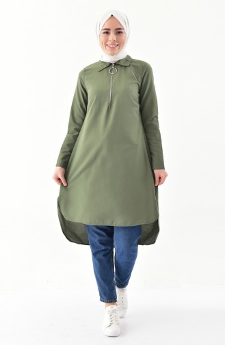 ELIFSU Zipper Detailed Asymmetrical Tunic 1276-05 Khaki 1276-05