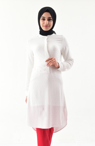 Button Detailed Viscose Tunic  1279-04 White 1279-04