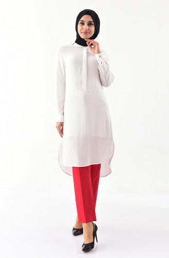 Button Detailed Viscose Tunic  1279-04 White 1279-04