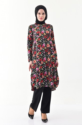 Floral Patterned Tunic 0257-01 Black 0257-01
