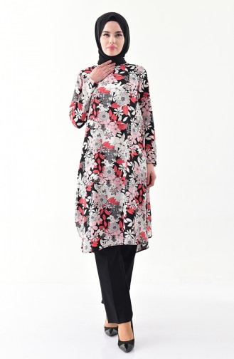 Floral Patterned Tunic 0259-01 Black 0259-01