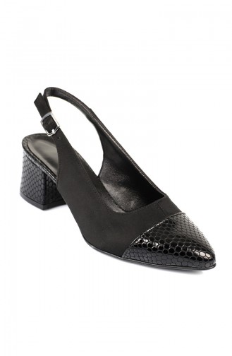 Bayan Topuklu Ayakkabı 8403-3 Siyah Süet Deri